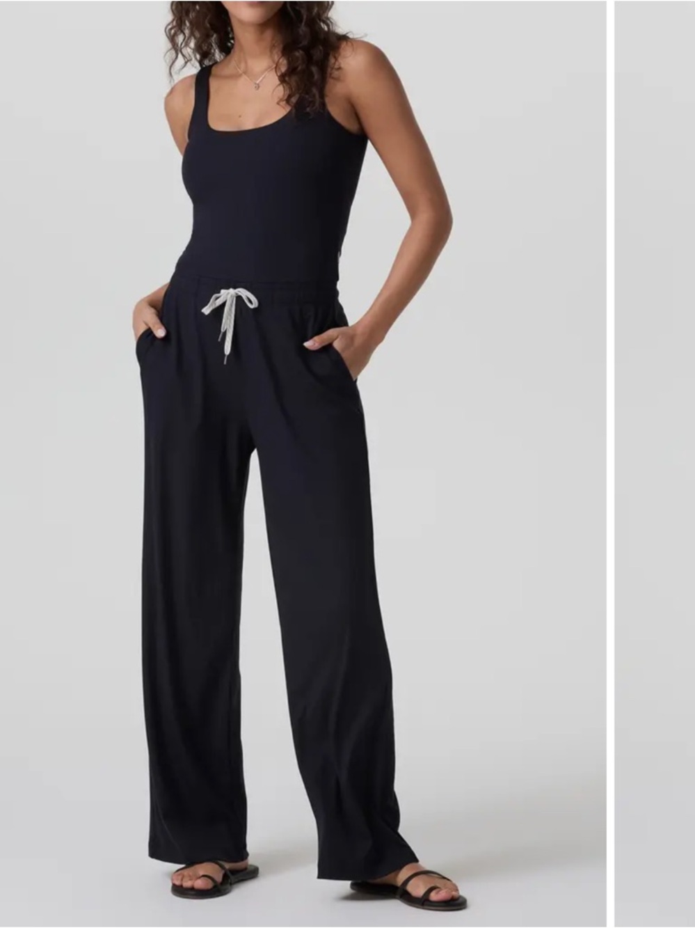 Vuori Black Wide-Leg Jumpsuit with Drawstring